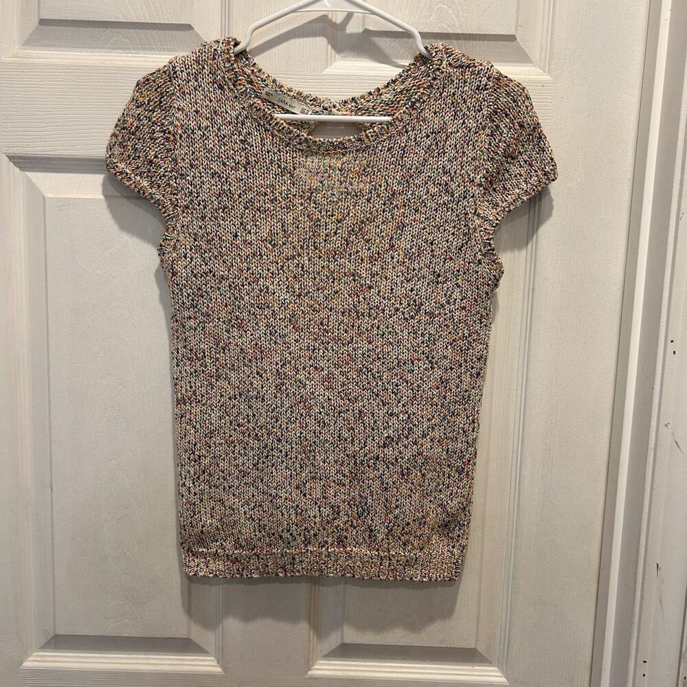 Zara Knit‎ Fun Multicolored Short Sleeve Backless Pullover Sweater Top Small